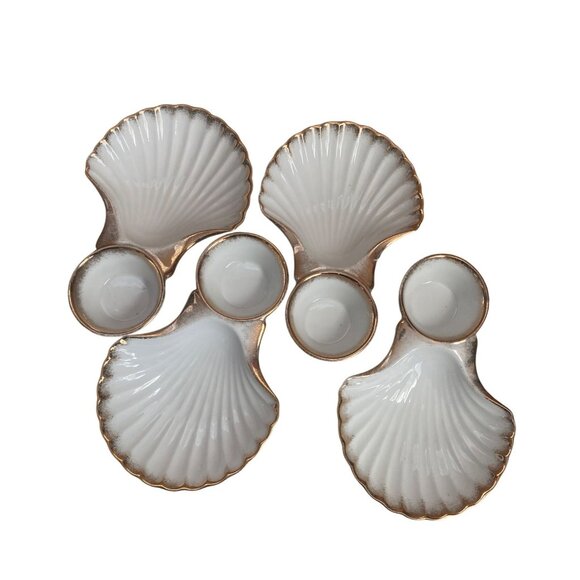 4 X Vintage Arnart 5th Ave Shell Seafood Plates w/ Sauce Cup – Hand Painted MCM - Picture 13 of 13